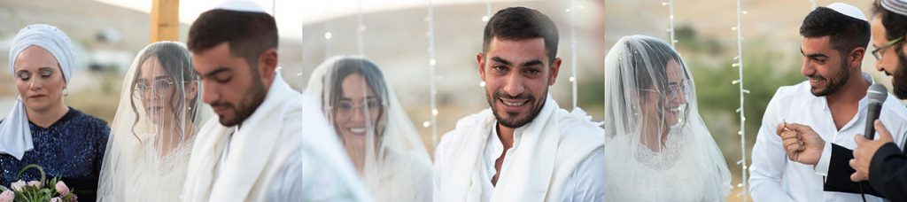 החתן והכלה בחופה מרגשת לאור שקיעה במדבר